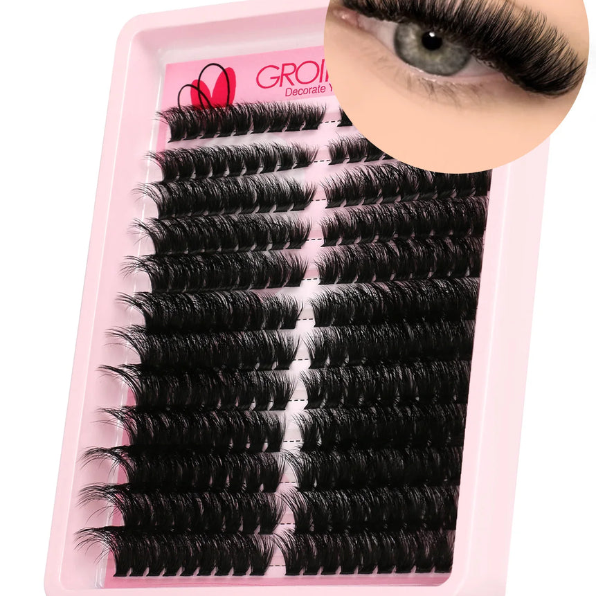 GROINNEYA Lashes Clusters Cat Eyelashes Wispy Individual Lashes Extensions Volume Fluffy Clusters Lashes DIY Eyelashes Makeup