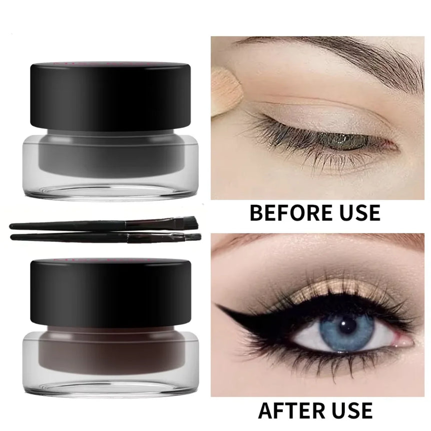 2 bottles of two-color eyeliner gel, durable color rendering, waterproof, non smudging, eyeliner cream with two brushes