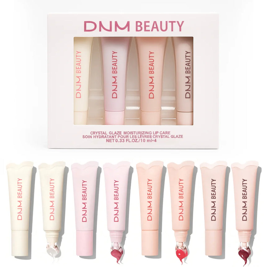 4PCS Moisturizing Mirror Lip Gloss set Lip Vanilla Pink Sugar Coffee Cake Smell Lipstick Transparent Oil Makeup Christmas gift