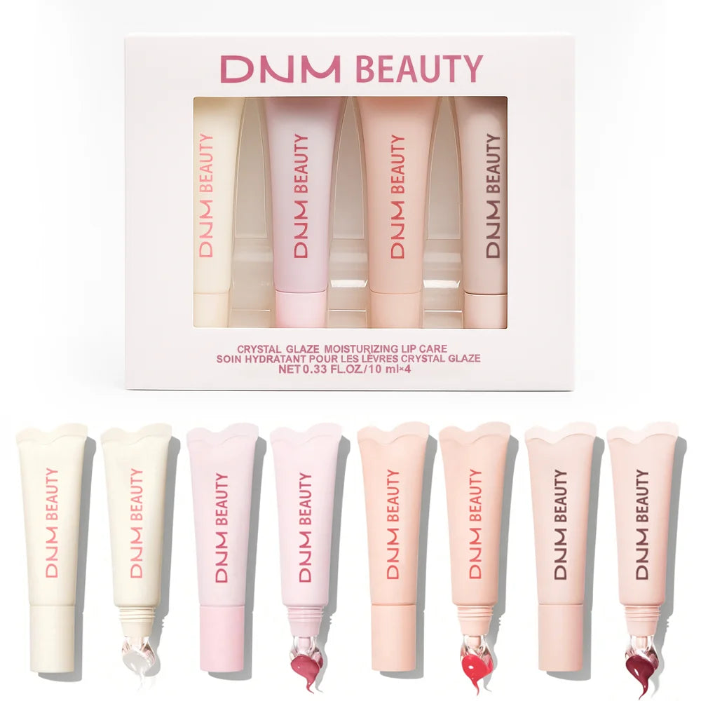 4PCS Moisturizing Mirror Lip Gloss set Lip Vanilla Pink Sugar Coffee Cake Smell Lipstick Transparent Oil Makeup Christmas gift
