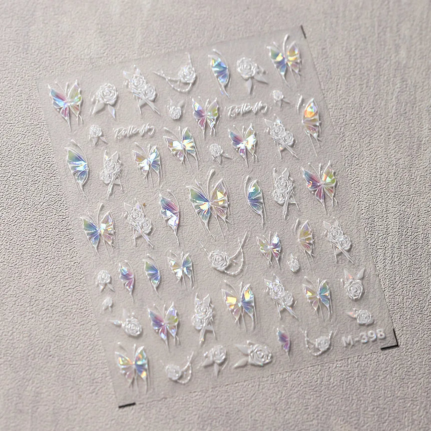 1pcs 5D Rhinestones Butterfly Nail Stickers Kawaii AB Shiny Butterfly Adhesive Nail Art Decorations Decal Design Manicure Tools