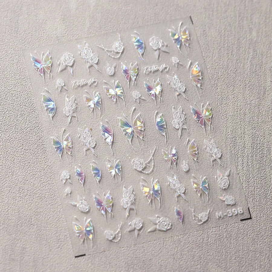 1pcs 5D Rhinestones Butterfly Nail Stickers Kawaii AB Shiny Butterfly Adhesive Nail Art Decorations Decal Design Manicure Tools