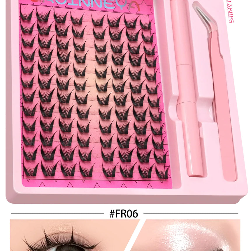 GROINNEYA Manga Lash Clusters Kit Cat Lashes with Lash Bond & Seal Cluster Eyelash Extensions Eyelash Clusters Kit DIY Lashes