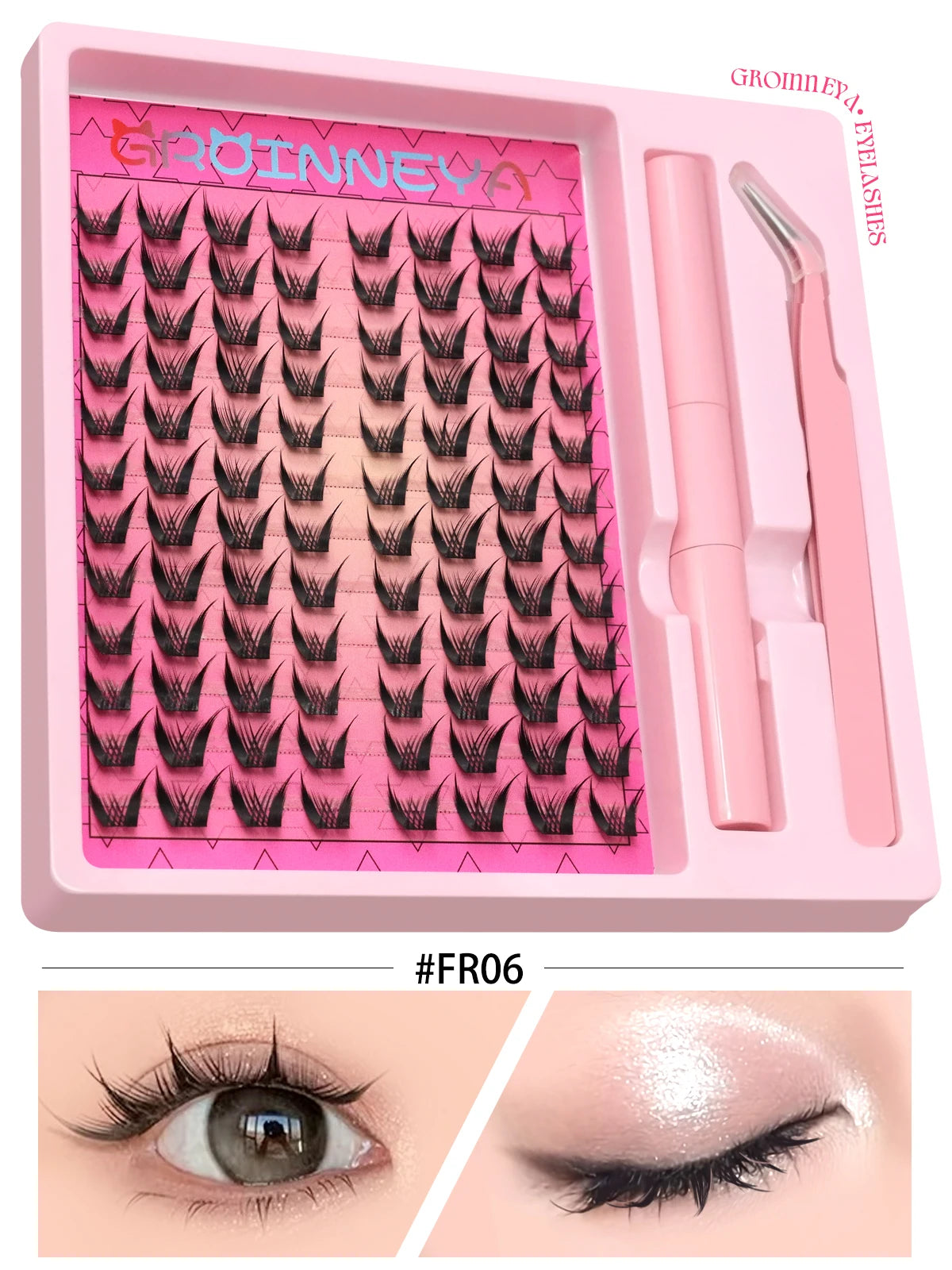 GROINNEYA Manga Lash Clusters Kit Cat Lashes with Lash Bond & Seal Cluster Eyelash Extensions Eyelash Clusters Kit DIY Lashes