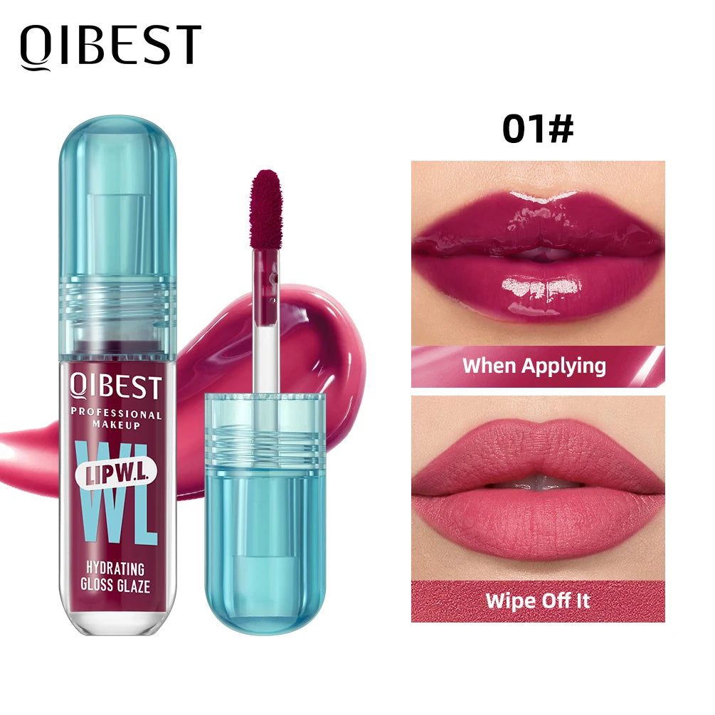 QIBEST Hydrating Crystal Lip Gloss Easy to Fade Mirror Water Glazed Lip Glaze Long Lasting Moisturizing Gloss Lip Tint Makeup