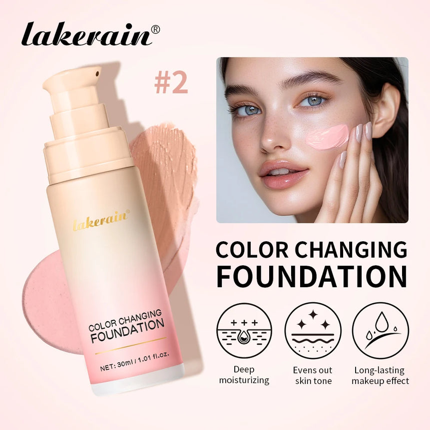 Lakerain Magic Color Changing Foundation Liquid Long Lasting Hydrating lightweight Base Makeup High Coverage Effective Concealer