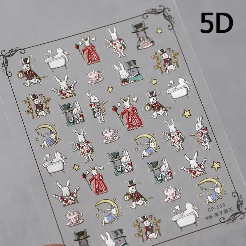 Lovely Cat Bunny Bowknot Poker Crown Lock Key Easter Eggs Love Cute Rabbit Mushroom Chick Flower Dog DIY Nail Art Stickers Decal