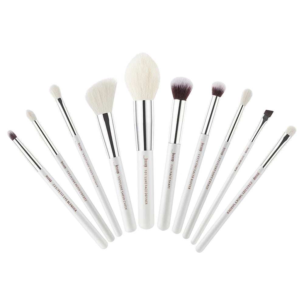 Jessup brush set 10pcs Professional Makeup Brushes Sets Foundation highlight Powder Eyeshadow Blushes Pearl Silver,T243