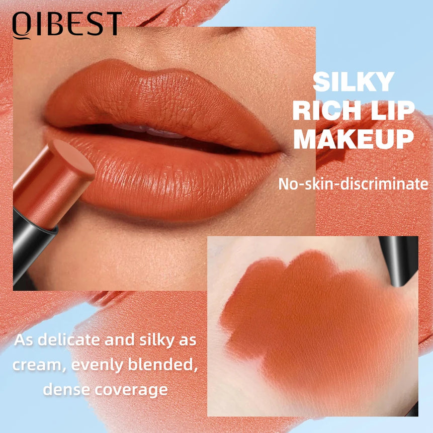 QIBEST Nude Velvet Matte Lipstick Long-lasting Highly Pigmented Lip Tint Not Stick Cups Red  Green Orange Black White Lip Stain