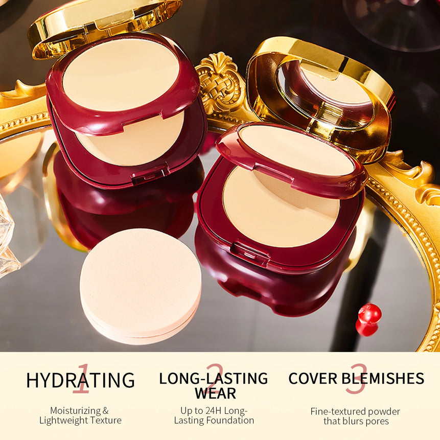 Red Pomegranate Double Layer Powder Oil Control Long Lasting Waterproof Concealer Setting Powder Facial Makeup