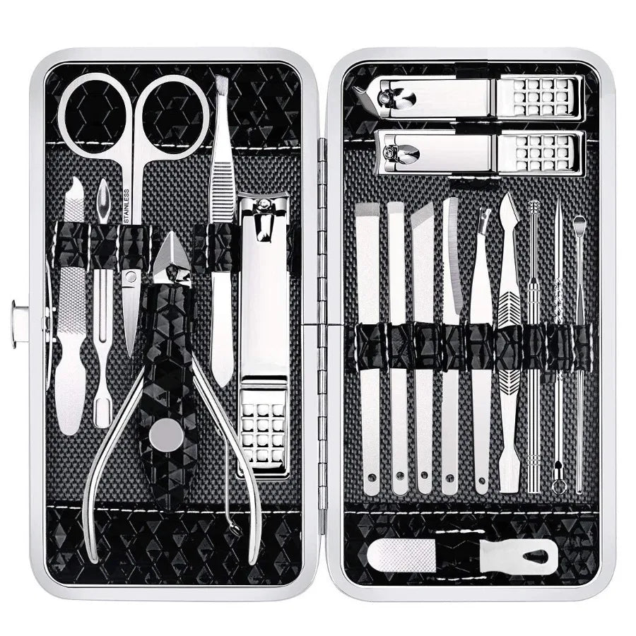 18Piece Stainless Steel Nail Clippers Set for Fingernail and Toenail Trimming Professional Manicure and Pedicure Kit with Luxur