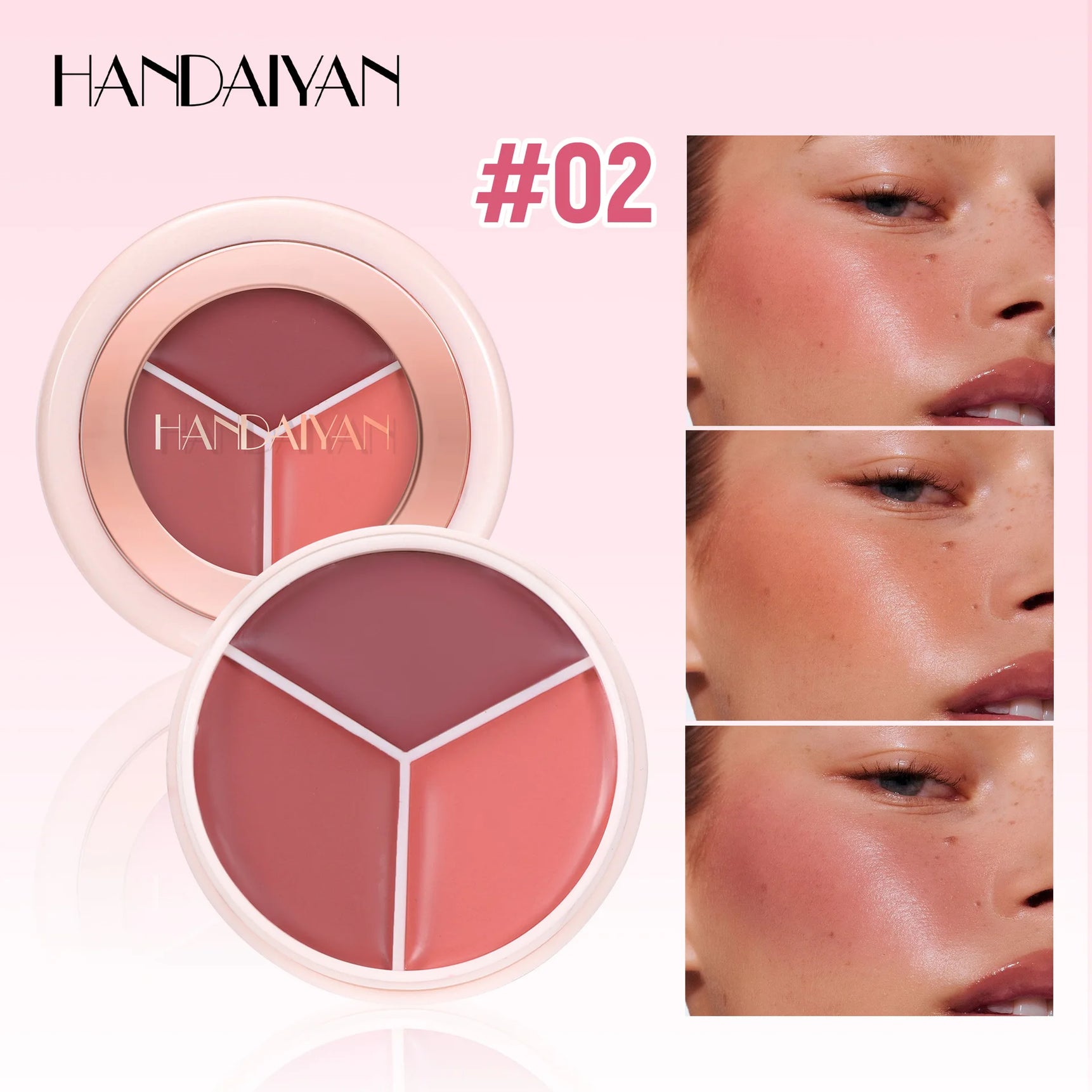 3-in-1 Matte Cream Blush Set, Waterproof Long-Lasting Cheek Color, Blendable Buildable Formula for Natural Matte Finish