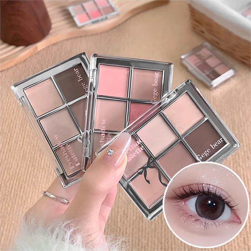 Gege Bear 6-color Eyeshadow Palette Matte Pearlescent Earth Color Sequin Long-Lasting Eyeshadow And Contour Palette