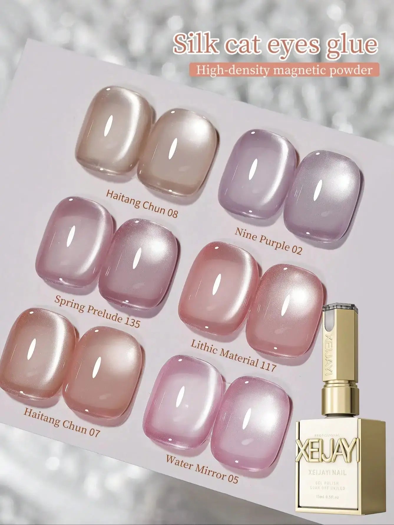 XEIJAYI 6Pcs 15ML Pink Series cat eye Nail Gel polish set Semi Permanent Nail Art Soaking UV LED Nail Salon DIY Nail Salon Gel F