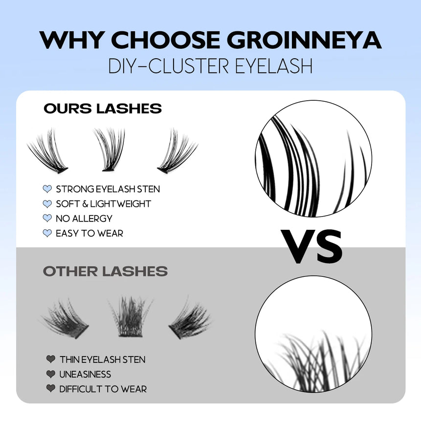 GROINNEYA DIY Lash Extension Kit Natural Volume Includes Eyelash Tweezers Bonding Glue For Salon-Quality Results at Home Makeup