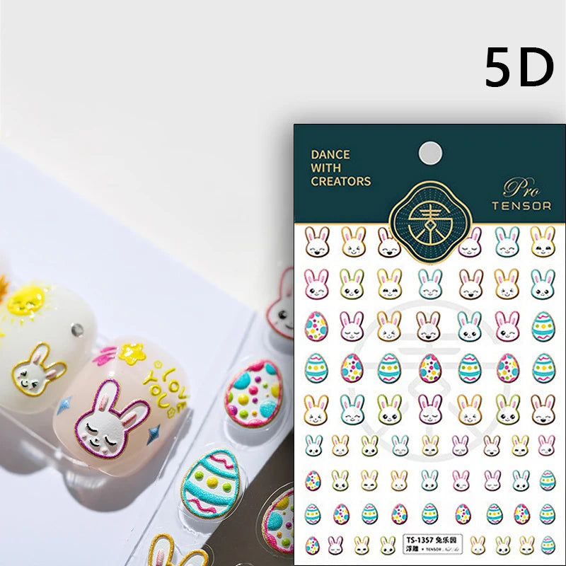 Lovely Cat Bunny Bowknot Poker Crown Lock Key Easter Eggs Love Cute Rabbit Mushroom Chick Flower Dog DIY Nail Art Stickers Decal