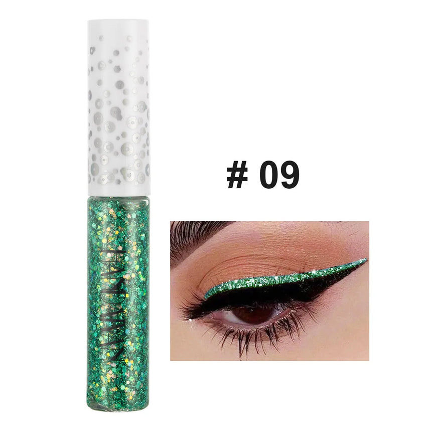 12 Colors Shiny Eye Liners Cosmetics For Women Pigment Silver Rose Gold Color Glitter Liquid Eyeliner Metallic Colorful Makeup