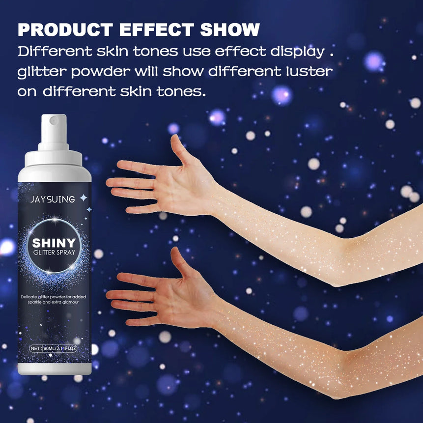 Shiny Glitter Spray Radiant Silver Glitter Spray for Hair &Body Instant Holographic Highlight Sparkling Shimmer Makeup for Party