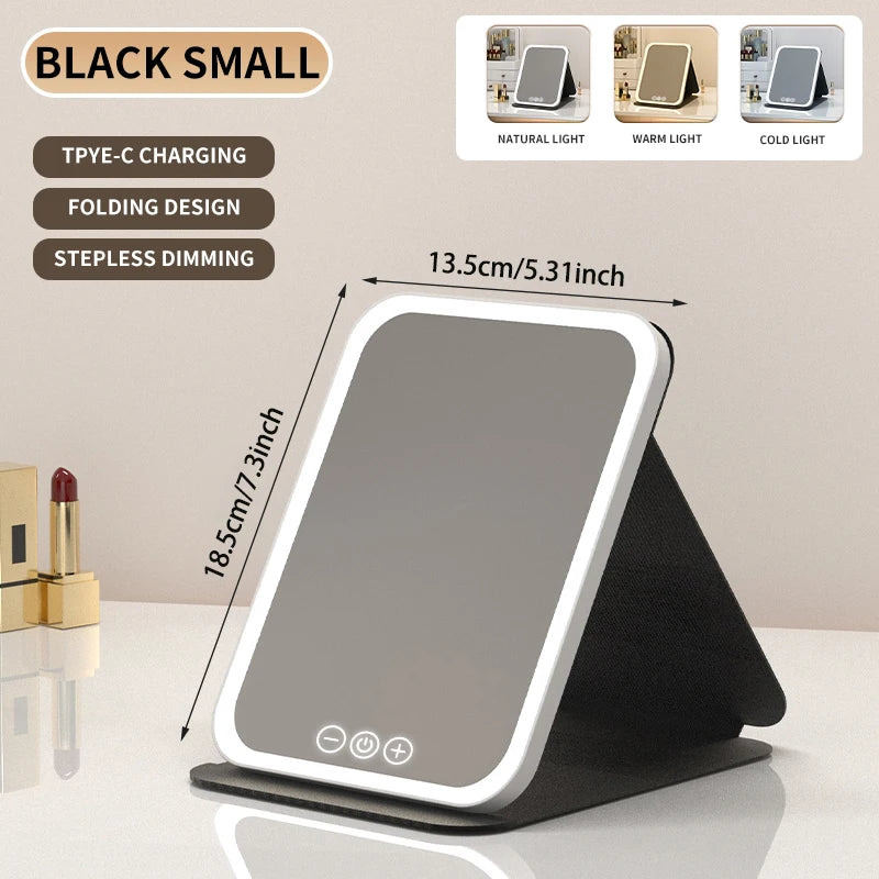 3-Color Dimmable LED Makeup Mirror with Touch Control Foldable Travel Mirror,Vanity Lighted Cosmetic Mirror for Home & Salon Use