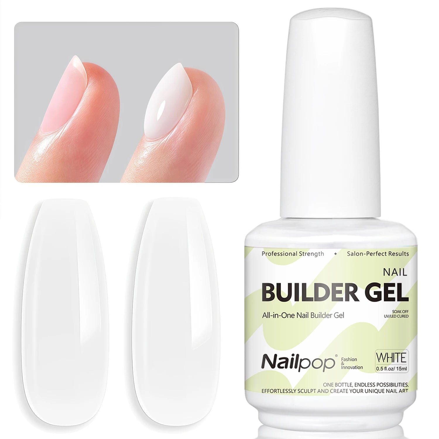 Nailpop Builder Nail Gel 4 Colors Base Coat Strengthener Thickening Extension Rhinestone Glue Gel Polish Brush in Bottle 15ml