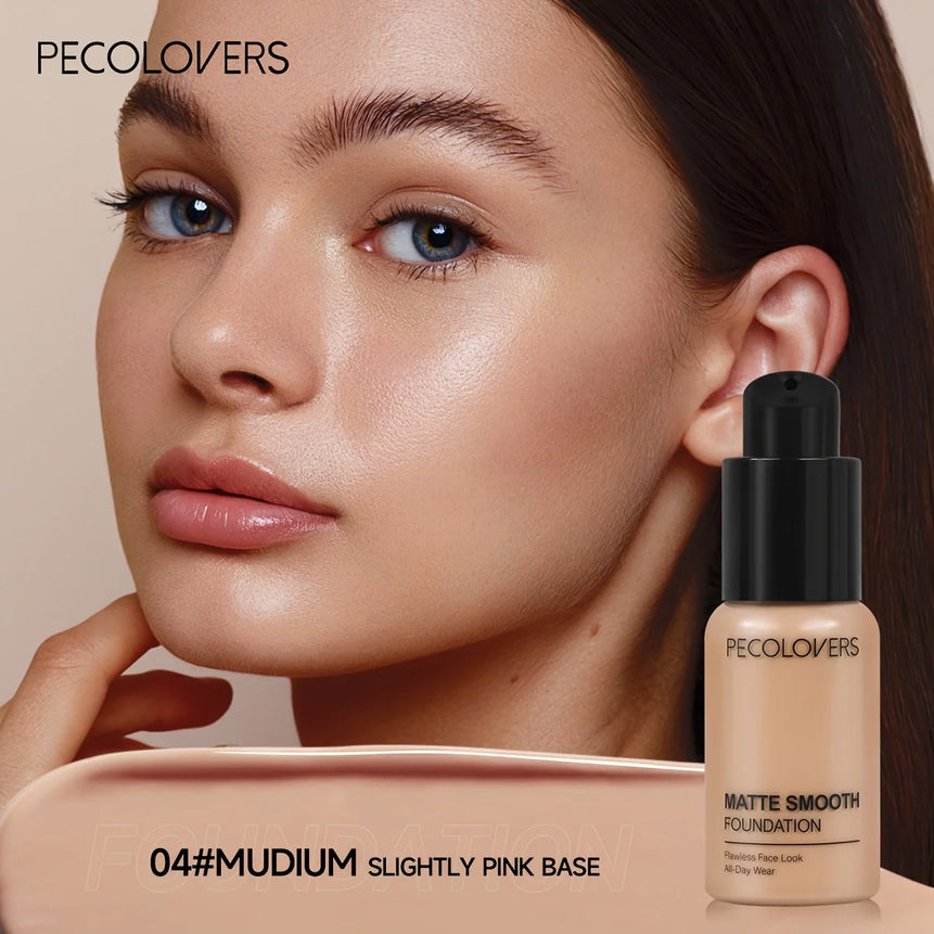 PECOLOVERS Matte Finish Liquid Foundation | Oil-Control, Waterproof, Full Coverage, Concealer, Suitable for All Skin Tones