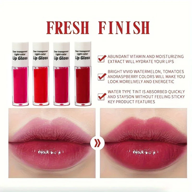JUJU DREAM 4-Color Lip Gloss Set Water-Gloss Lip Glaze, Moisturizing, Waterproof, Non-Stick Cup, High Pigment & Long-Lasting