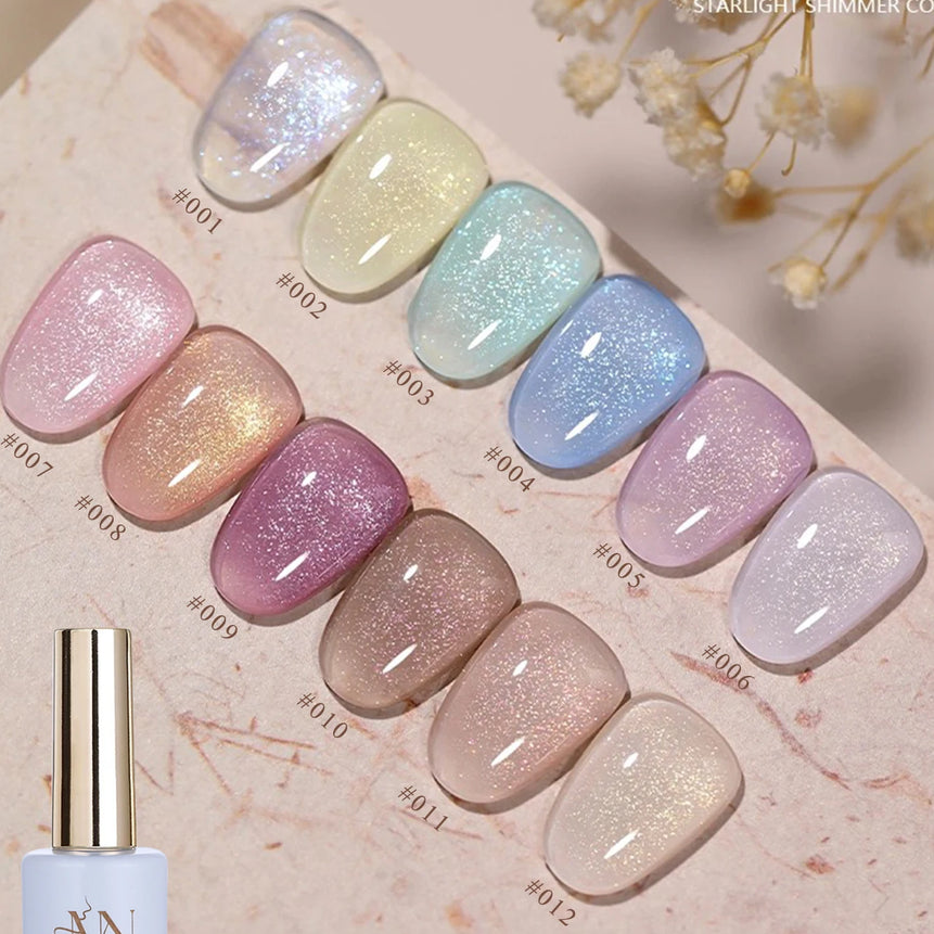 MIANEL1-12pcs 12ML Pink Blue White Green Series With Explosive Glitter Gel Nail Polish, Popular Yun Brocade Diamond Gel Polish