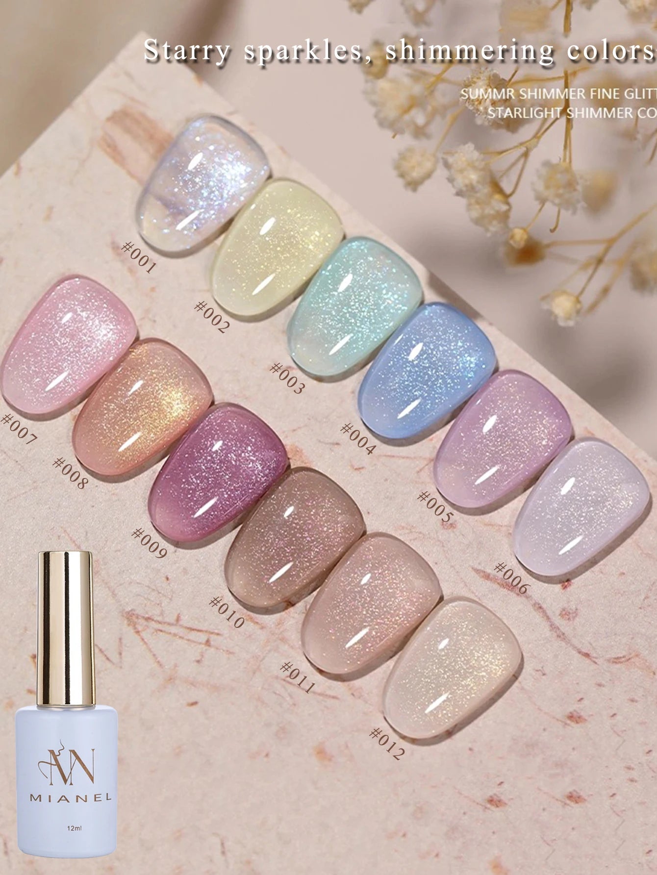 MIANEL1-12pcs 12ML Pink Blue White Green Series With Explosive Glitter Gel Nail Polish, Popular Yun Brocade Diamond Gel Polish