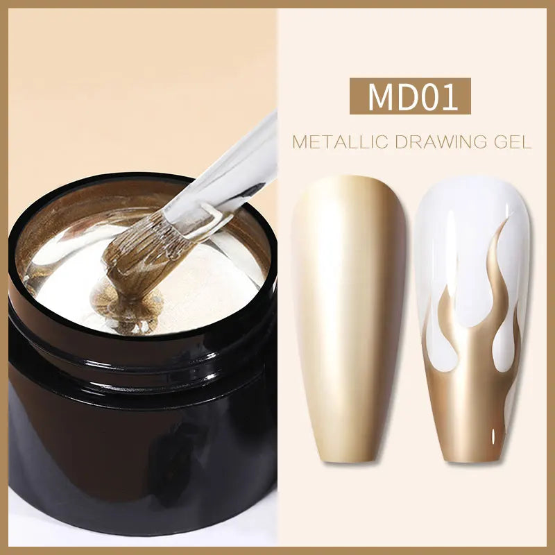 BORN PRETTY Super bright Metallic Painting Gel Polish 5ML Gold Silver Metal Gel Nail Polish Flower Drawing Lines French Nails