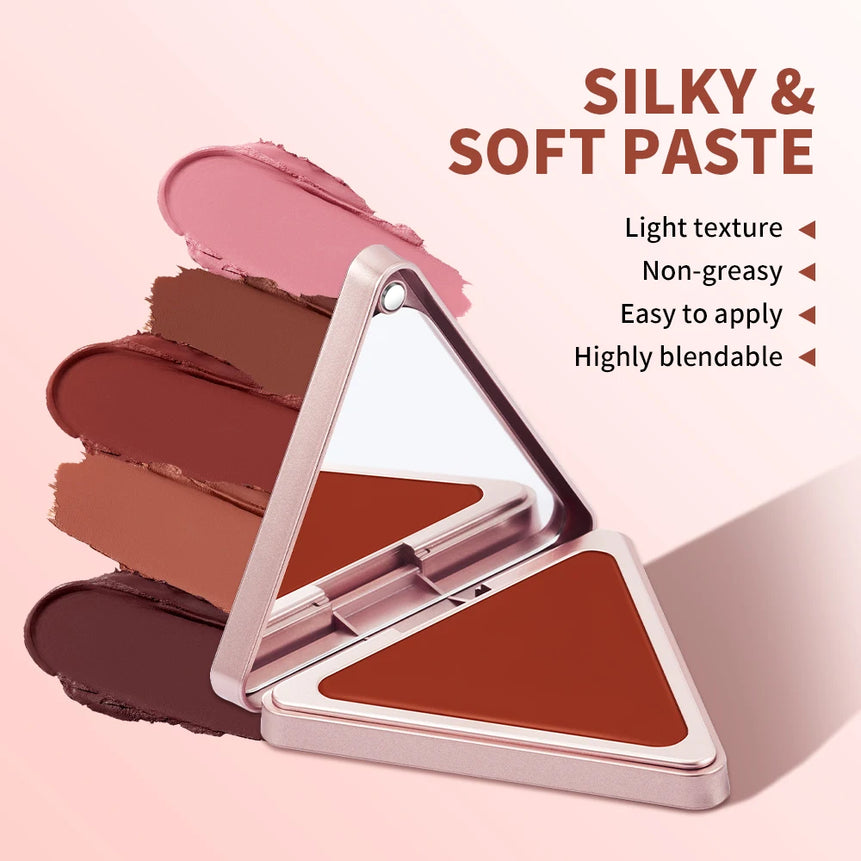 Lakerain Matte Cream Blusher Long-lasting Natural Makeup Triangle Box Design Oil-Resistant High Pigment Cream Blush Plate