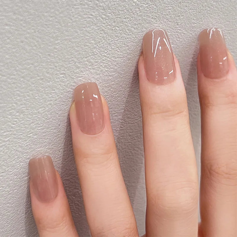 24Pcs Short False Nails with Shimmery Powder Ballet Nail Art Full Cover French Sheer Wearable Nail Manicure Tips for Girls Daily