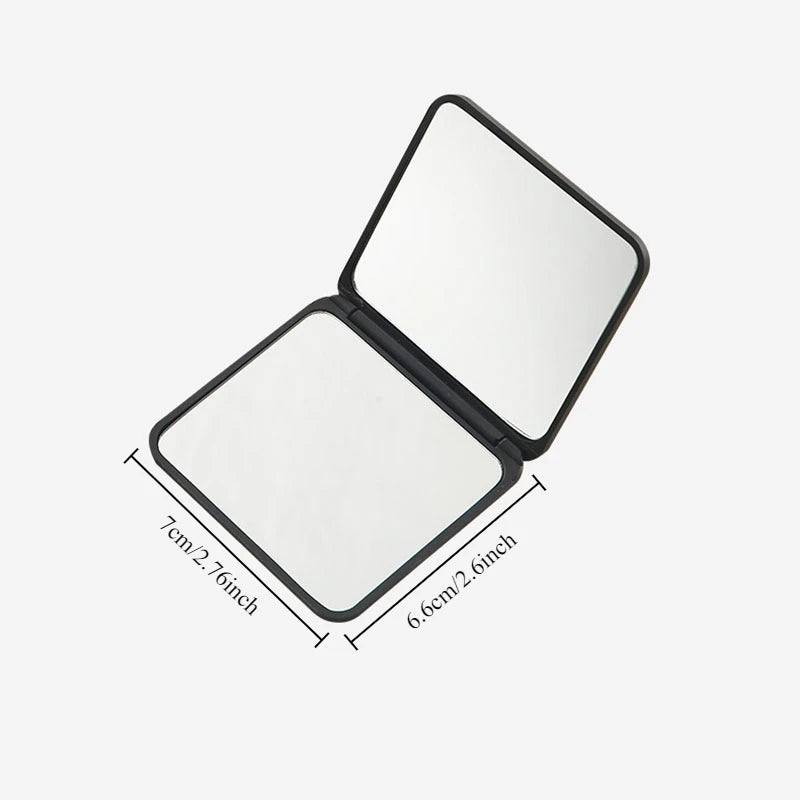 Dual-Sided Folding Compact Mirror - Travel Pocket Makeup Mirror with Flip Cover, Mini Black Creative Design for Purse/Students