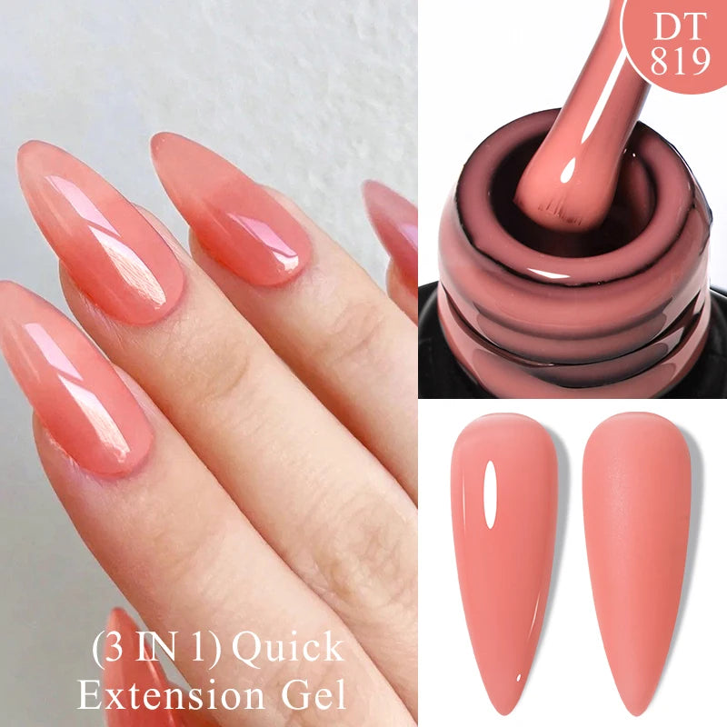 MEET ACROSS 7ml Gold Foil 3 In 1Quick Extension Gel Nail Polish Nude Pink Gold Milky White Glitter UV Gel Finger Prolong Varnish
