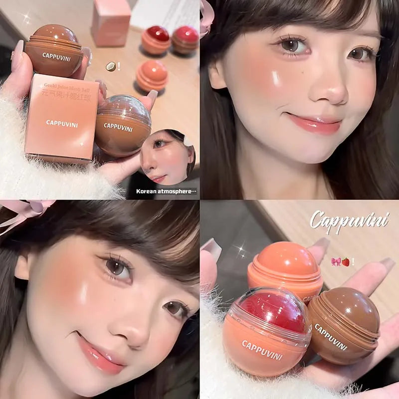 Cappuvini Vitality Juicy Blush Ball Natural Rosy Long-Lasting High Color Blusher Cream Face Makeup Rouge