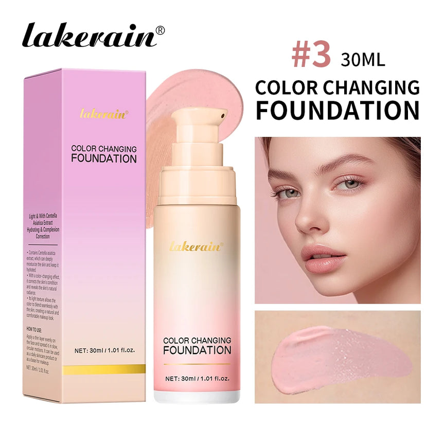 Lakerain Magic Color Changing Foundation Liquid Long Lasting Hydrating lightweight Base Makeup High Coverage Effective Concealer
