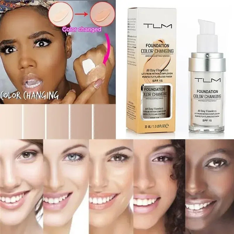 30ml TLM Liquid Foundation | Color-Changing Nude Base, Full Coverage, Matte, Long-Lasting Makeup