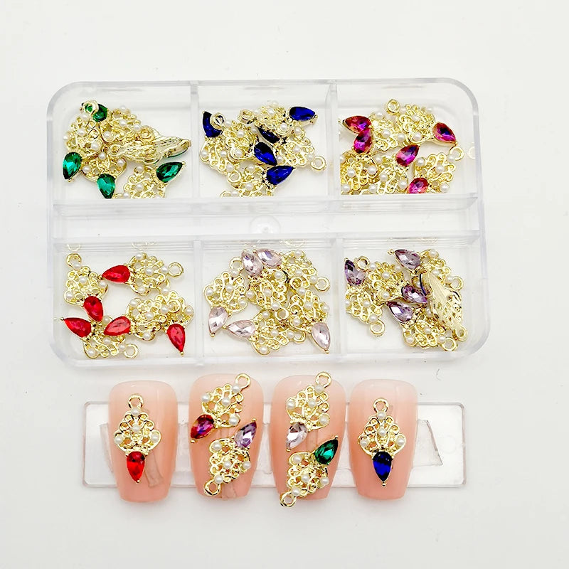 30Pcs Pink Nail Charms Alloy Rhinestones 3D Star Butterfly Heart Cross Gem Nails Crystal Diamond Nail Art Decoration Accessories