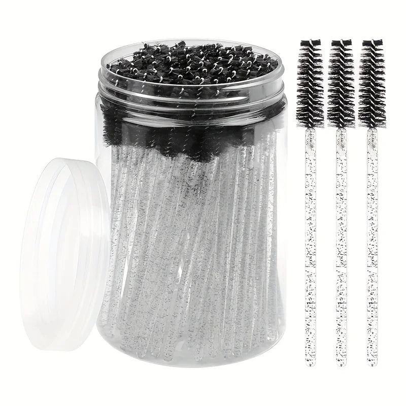 A bottle of 50 disposable mascara brushes with container, eye black brush for travel, eyelash extension brush, eyebrow pencil br