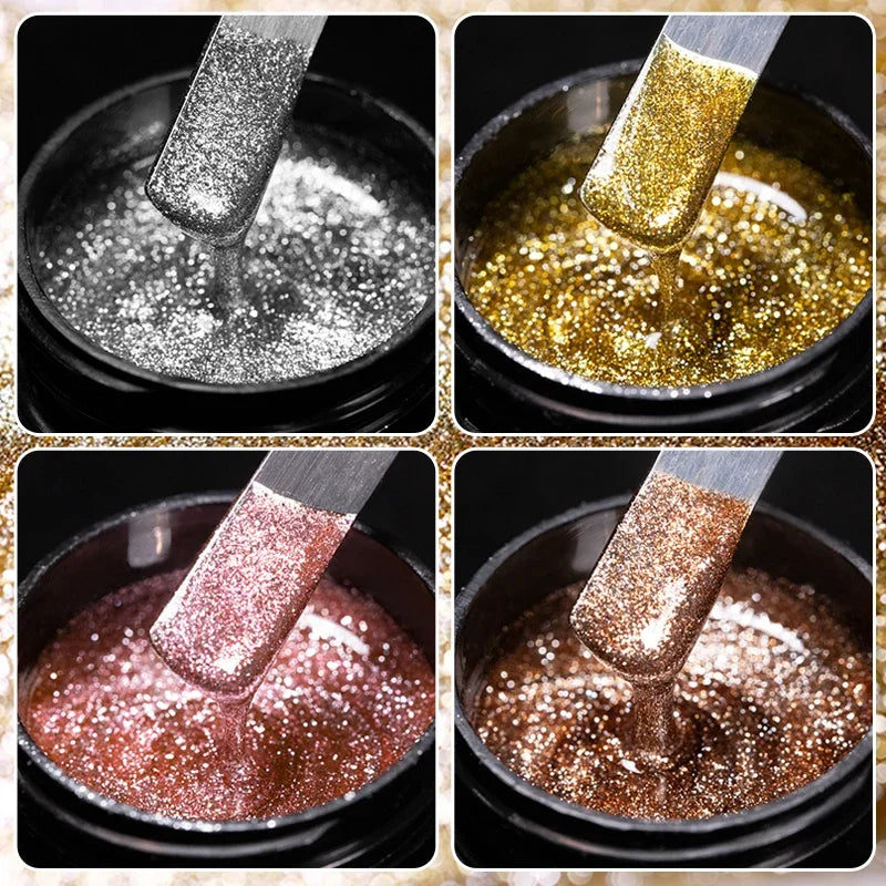 PUENTE Sparkle Platinum Gel Nail Polish 5ML Shiny Gold Silver Glitter Painting Gel Drawing Semi Permanent Varnish For Manicure