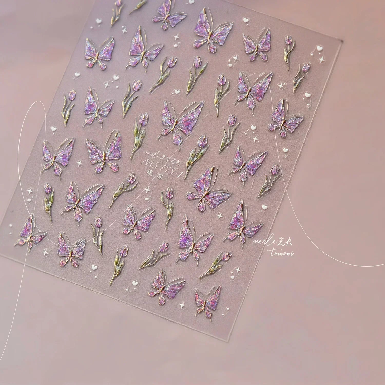 Shiny Jelly Butterfly Charming Golden Gradient Bowknot 5D Self Adhesive Nail Art Sticker Flower Petal Rhinestone Manicure Decals