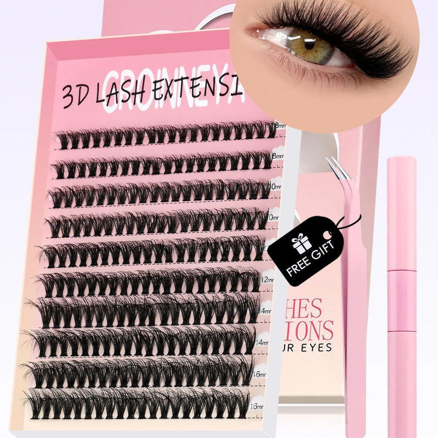GROINNEYA DIY Lash Kit 10-18mm Manga Lashes Mixed Tray Lash Clusters Individual Eyelashes Kit with Lash Bond DIY Lashes