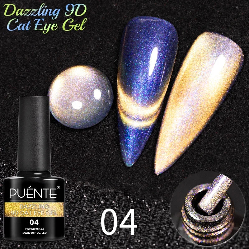 7.5ML Black Cat Eye Magnetic Glitter Gel Nail Polish Ultra-Bright Black Shine Long-Lasting Soak Off UV Nail Art Varnish Manicure