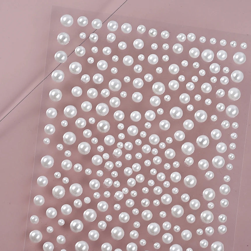 1/3/5 Sheet 3D White Pearl Eyes Face Tattoo Self Adhesive 3D Face Gem Jewels Eyeshadow Stickers Round Pearls Makeup Rhinestones