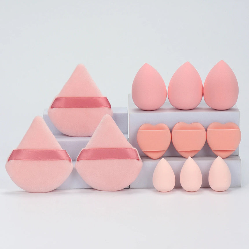 12-Piece All-Purpose Makeup Sponge Set, Made of 3 Loose Powder Puffs, 3 Mini Air Cushion Puffs, 3 Beauty Eggs and 3 Mini Beauty