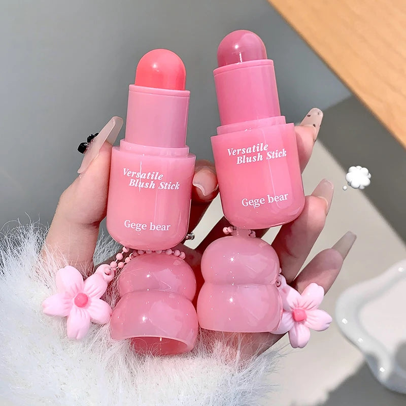 Gege bear powder blusher cream moisturizing natural powder blusher lipstick two in one cosmetics
