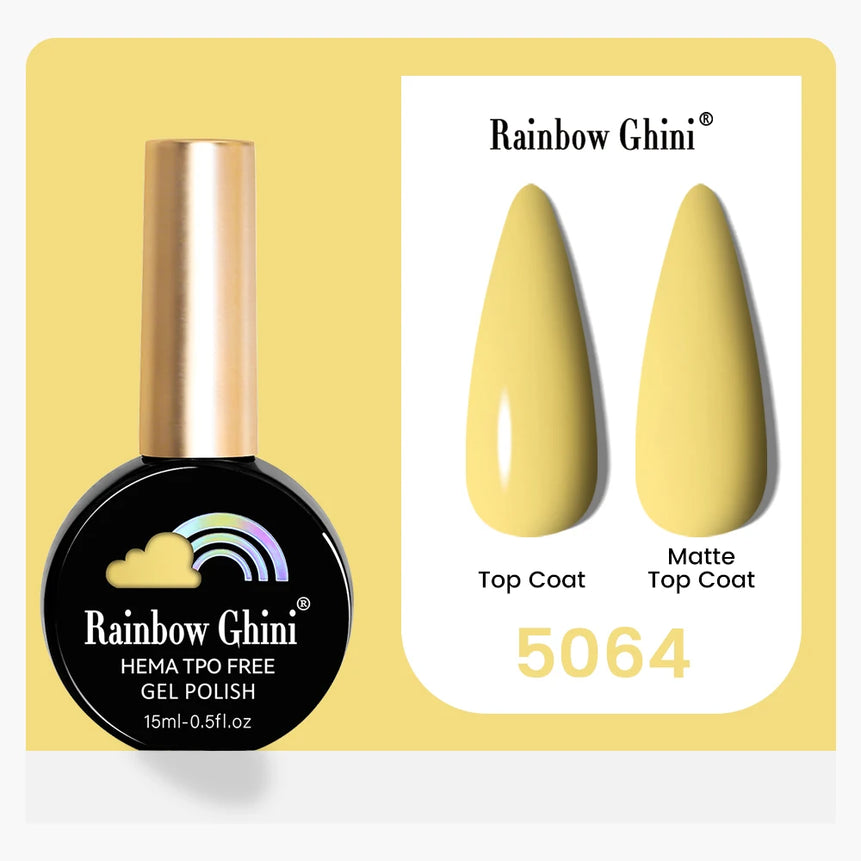 Rainbow Ghini 15ML 146 Colors Long-Lasting Colorful Gel Nail Polish Professional UV/LED Gel Polish Base Coat Matte Top Coat