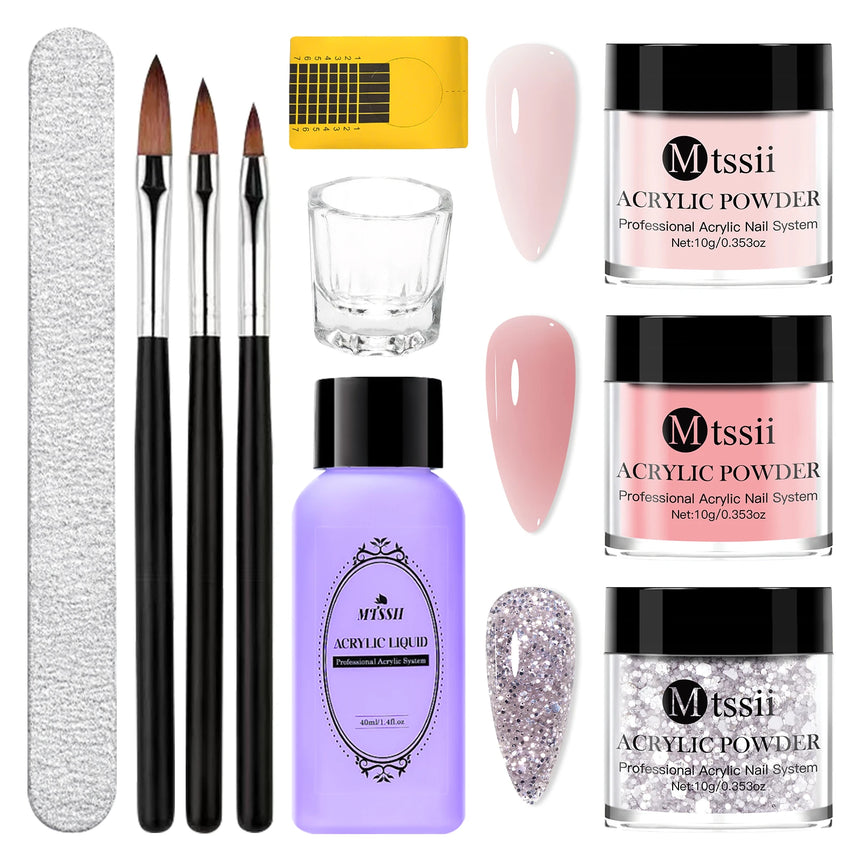 8pc Acrylic Powder Nail System Set, Nude Pink, Monomer Liquid Set for Nails Extension, Carving Flower, Adheshing Decorations DIY