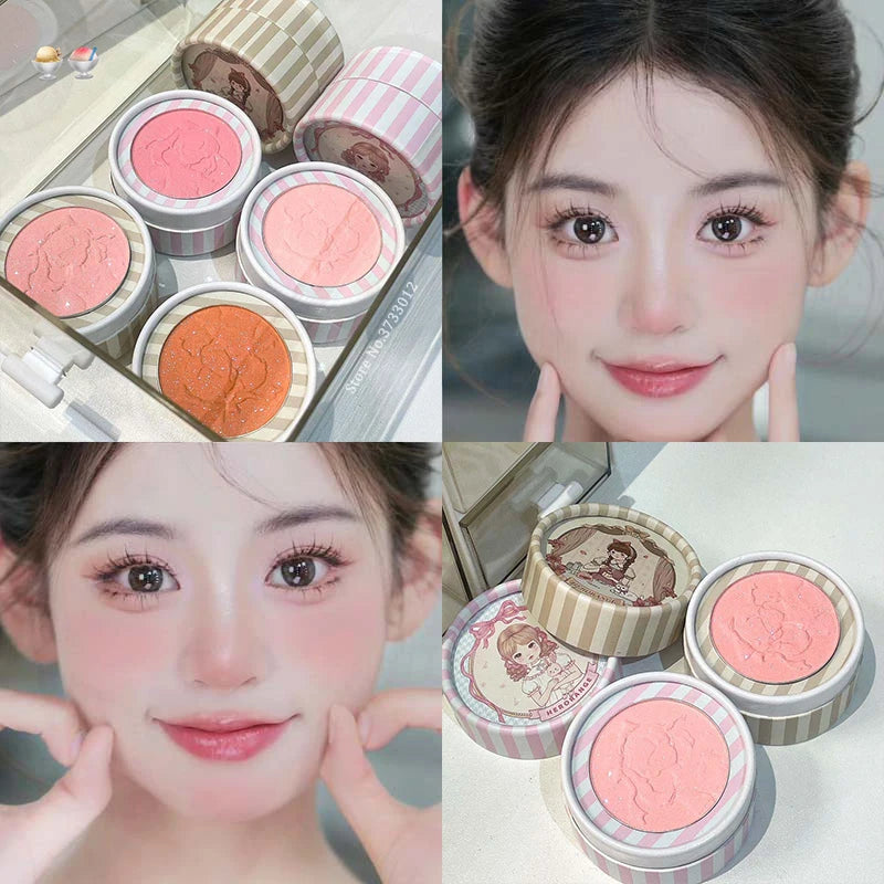 Girl's Relief Blusher Palette Shimmer Rose Low Saturation Powder Blush Mousse Matte Natural Rouge Brightens Facial Cheek Contour