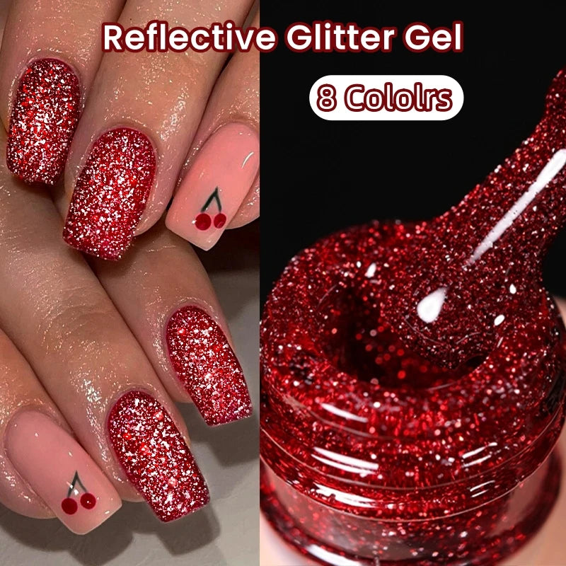 UR SUGAR 15ml Red Reflective Shining Nail Gel Polish Sparkling Semi Permanent Soak Off UV Gel Glitter DIY Nail Art for Winter