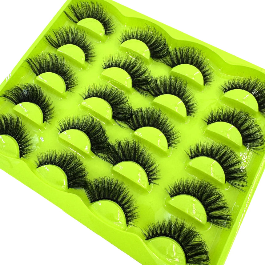 New 10 Pairs 3D Faux Mink Lashes Wispy Fluffy 25MM False Eyelashes Thick Volume Dramatic Cat Eye Lashes Long Strip Wispy Makeup